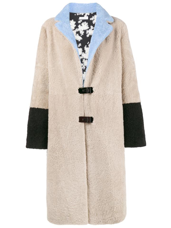 Saks Potts Beige Febbe Flower Shearling Coat - Pink & Purple