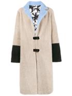 Saks Potts Beige Febbe Flower Shearling Coat - Pink & Purple