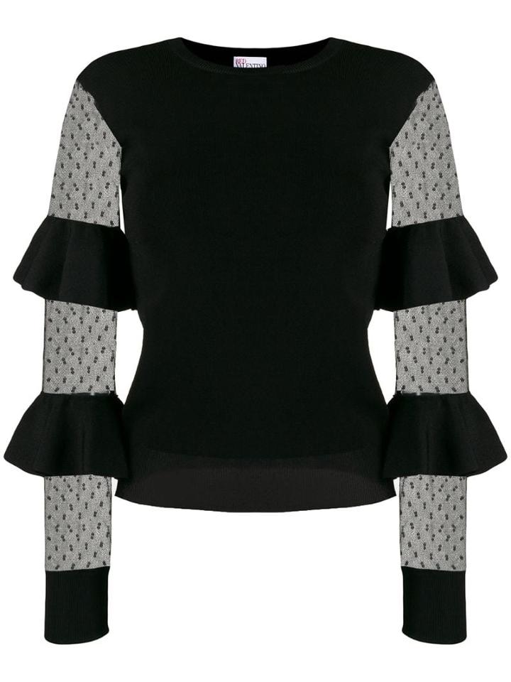 Red Valentino Ruffle Panelled Sleeve Top - Black