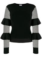 Red Valentino Ruffle Panelled Sleeve Top - Black