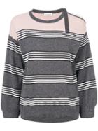 Brunello Cucinelli - Striped Pullover - Women - Silk/cashmere - M, Grey, Silk/cashmere