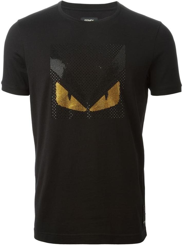 Fendi Bag Bugs T-shirt, Men's, Size: 50, Black, Cotton/crystal