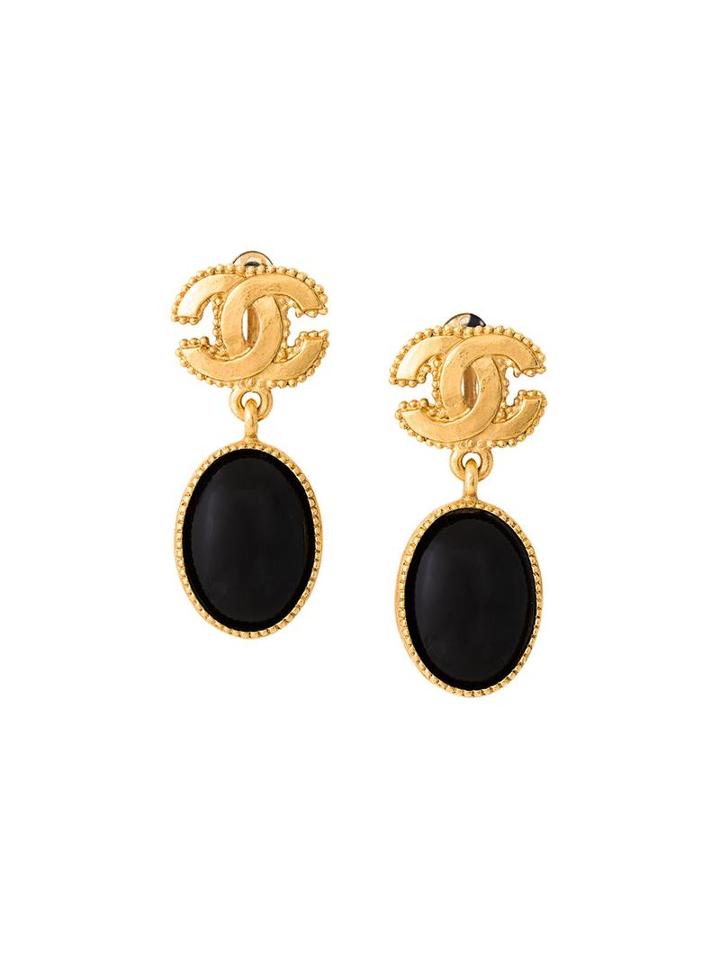 Chanel Vintage Cc Stone Clip On Earrings, Women's, Metallic