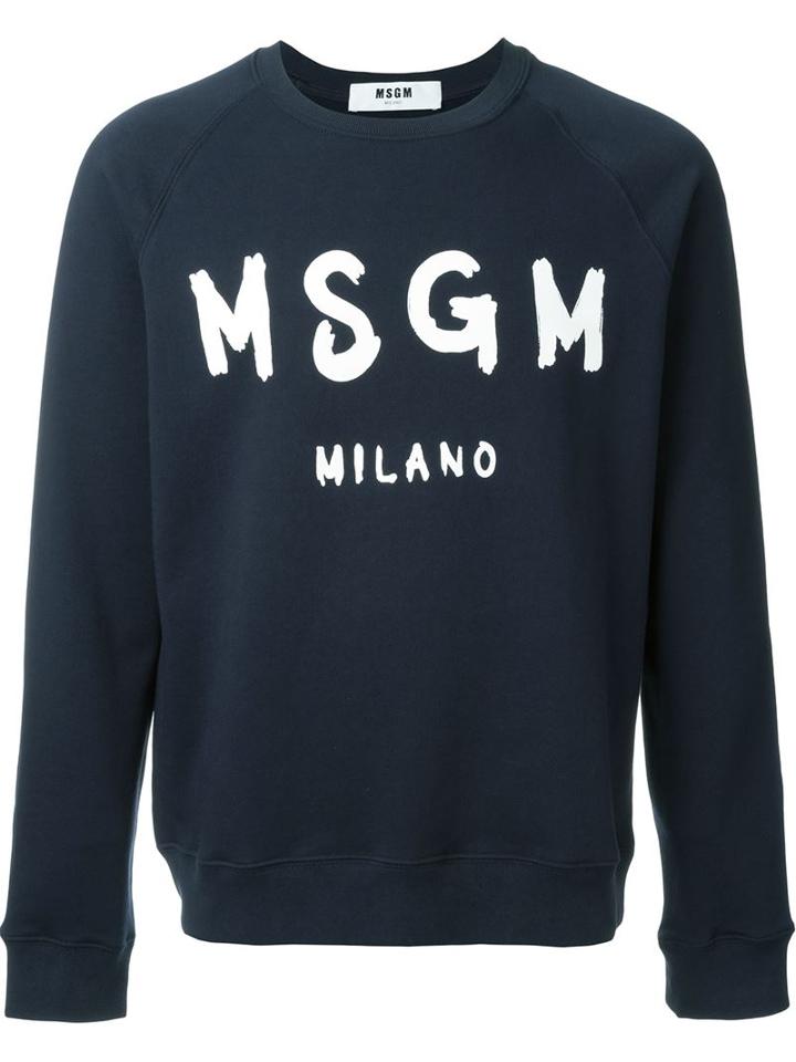 Msgm Logo Print Sweatshirt, Men's, Size: Large, Blue, Cotton