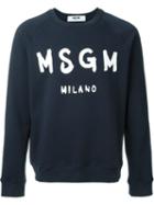 Msgm Logo Print Sweatshirt, Men's, Size: Large, Blue, Cotton