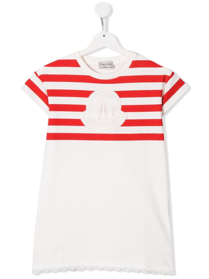 Moncler Kids Striped Logo T-shirt Dress - White