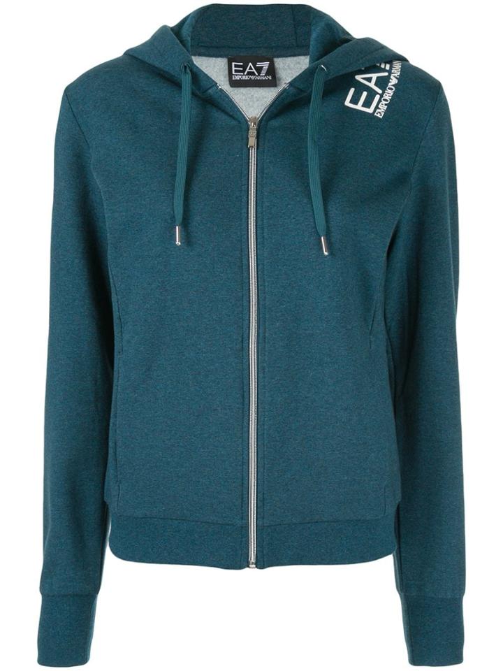 Ea7 Emporio Armani Logo Zipped Drawstring Hoodie - Green