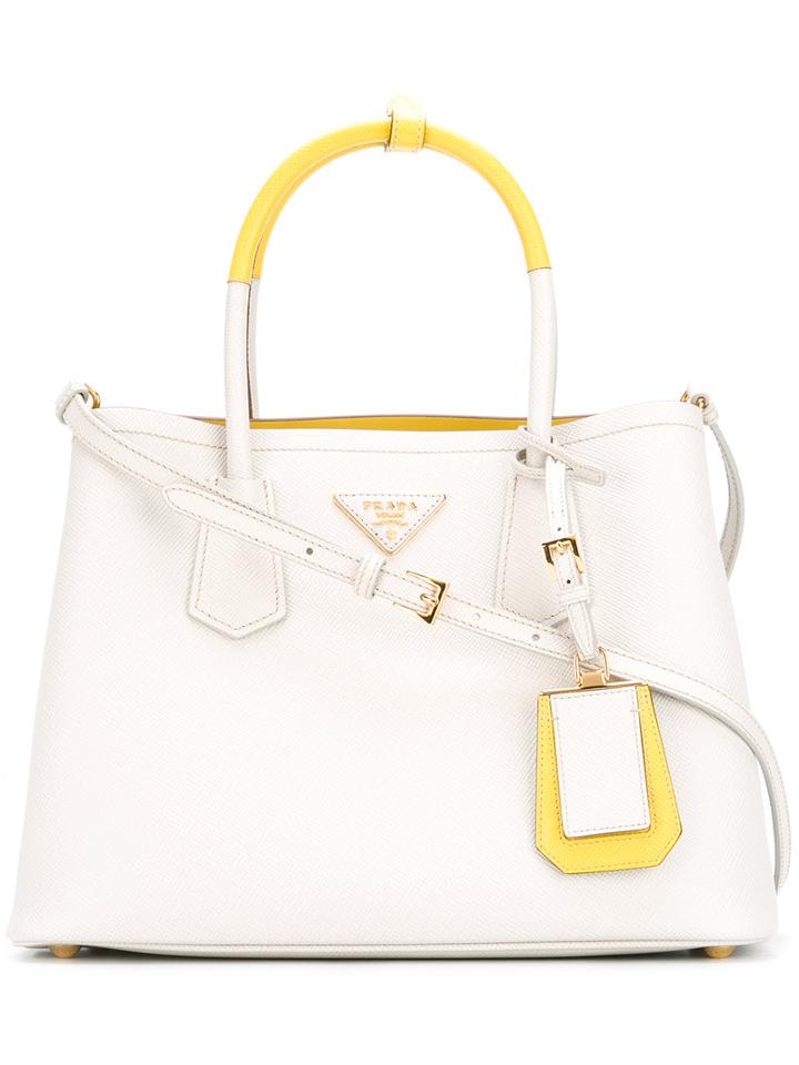 Prada Logo Plaque Tote, Women's, Grey, Leather