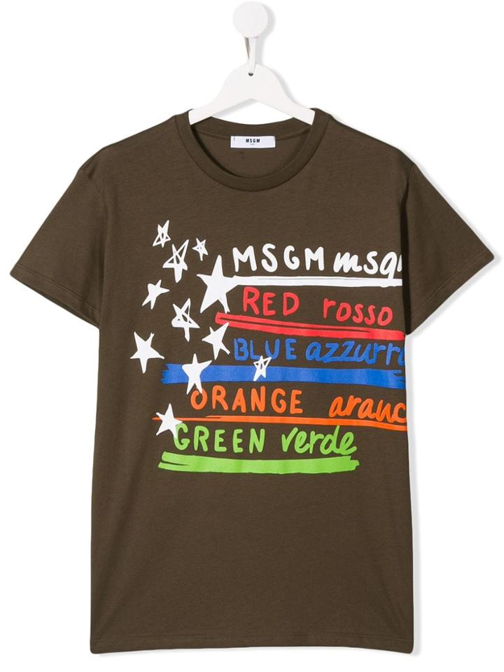 Msgm Kids Colour Doodled Logo T-shirt - Green