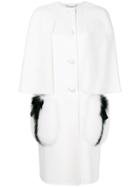 Fendi Cape Sleeves Coat With Fur Pockets - White
