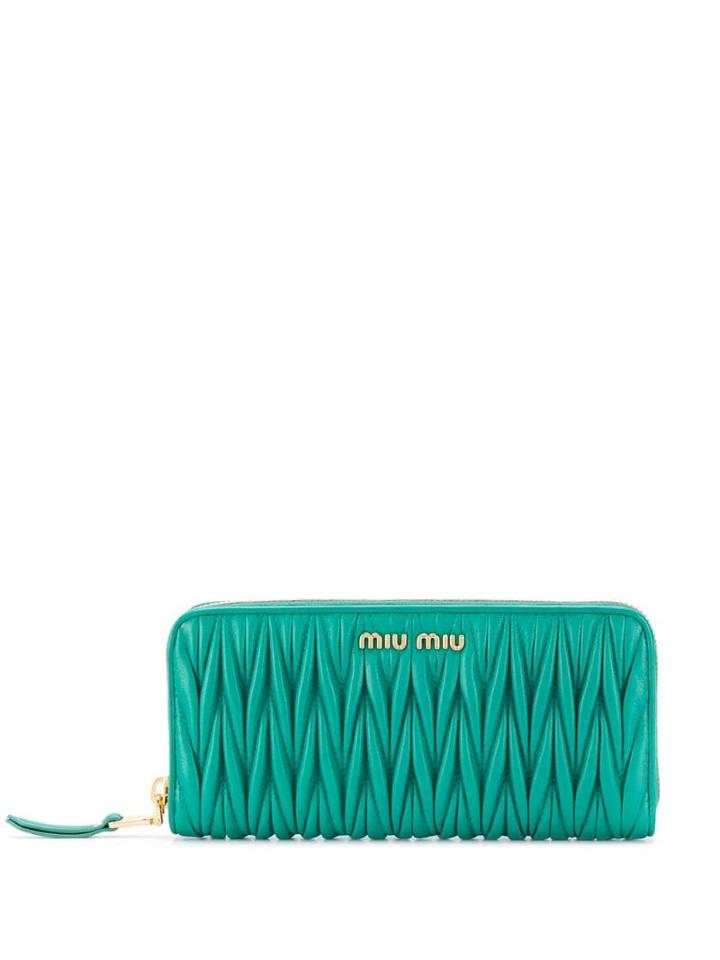 Miu Miu Matelassé Zip-around Wallet - Green