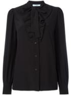 Prada Ruffled Placket Shirt, Women's, Size: 42, Black, Silk