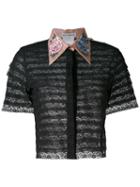 Melampo - Peony Embroidered Cropped Shirt - Women - Silk/cotton/nylon/spandex/elastane - 42, Black, Silk/cotton/nylon/spandex/elastane