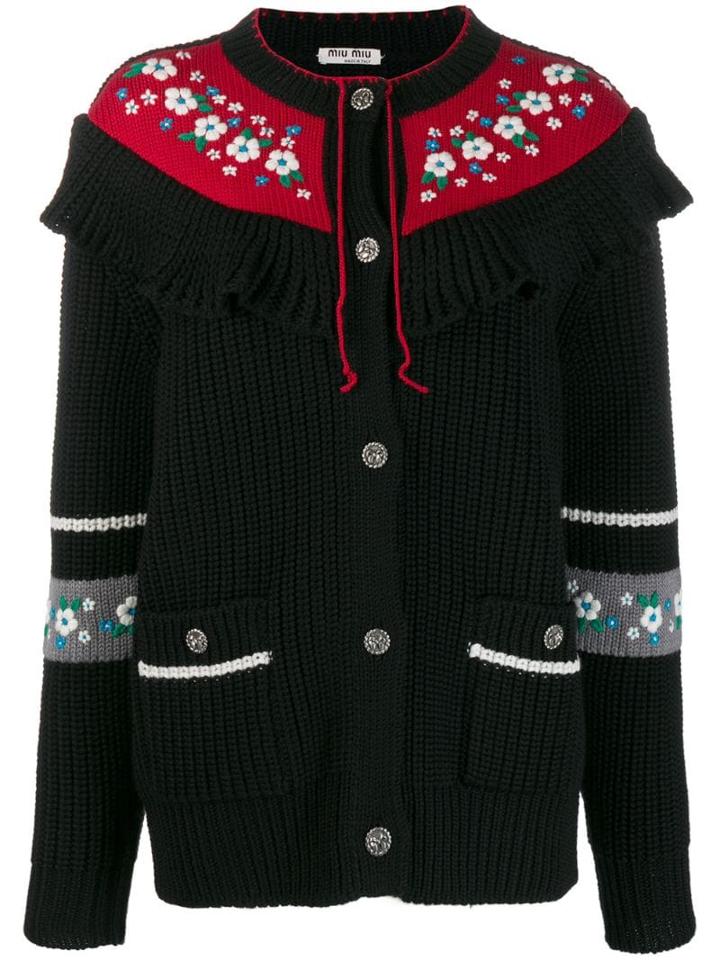 Miu Miu Embroidered Floral Cardigan - Black
