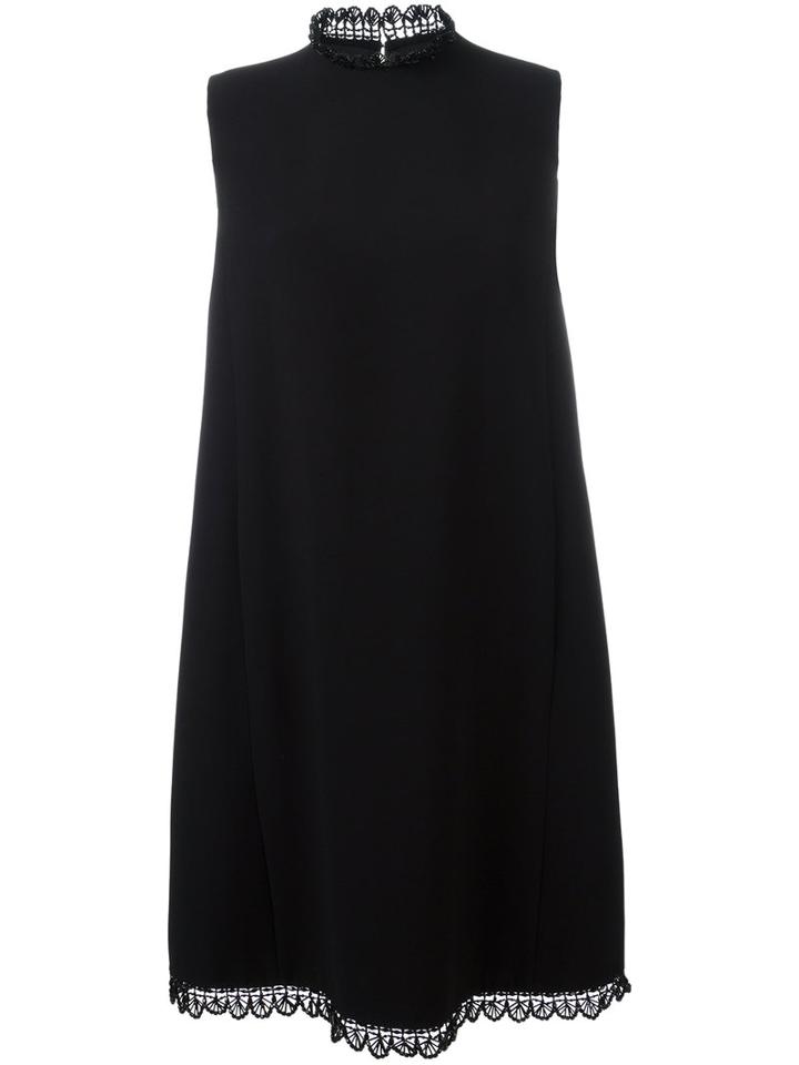 Prada Lace Trim Shift Dress, Women's, Size: 46, Black, Silk/cupro/viscose