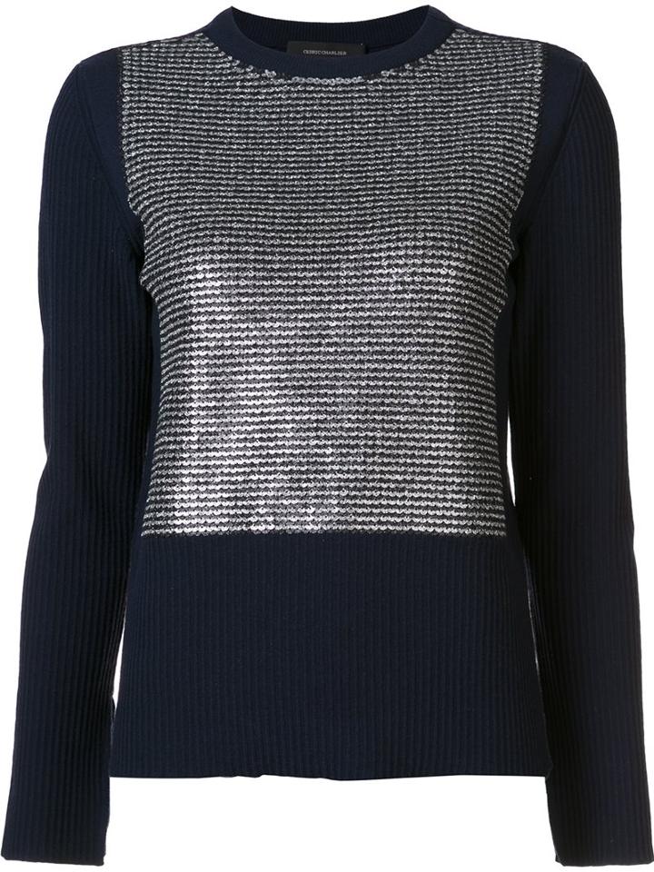 Cédric Charlier Striped Panel Jumper, Women's, Size: 38, Blue, Nylon/virgin Wool