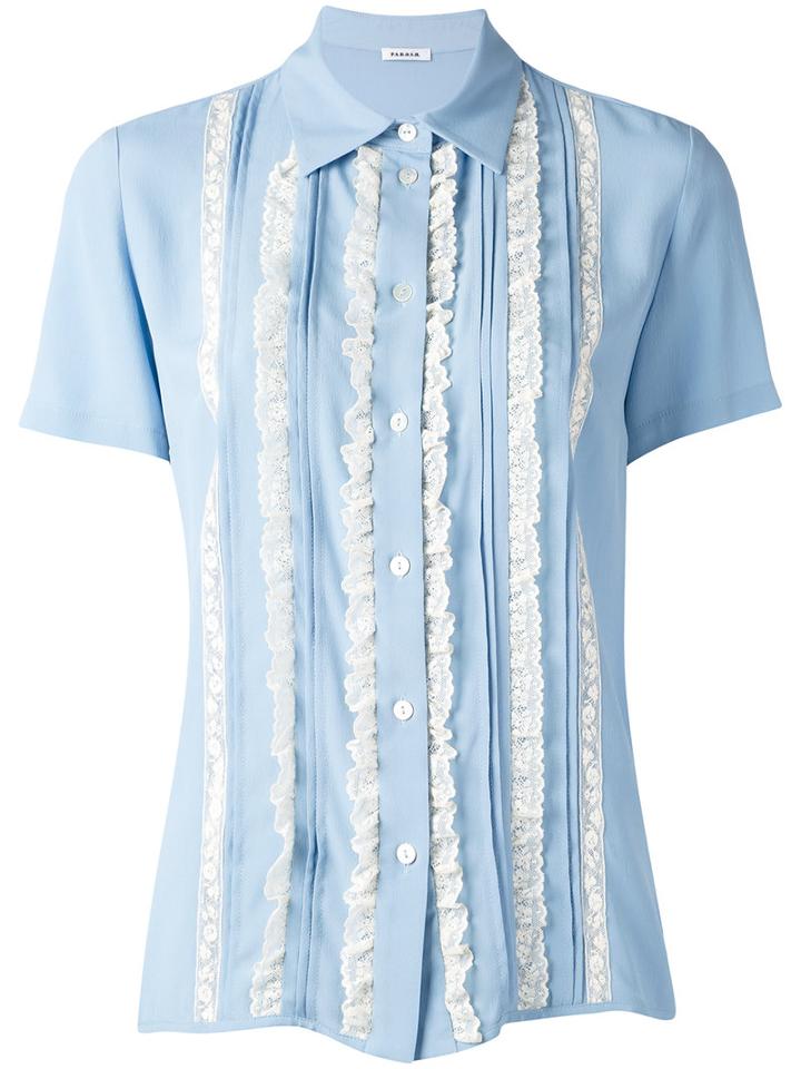 P.a.r.o.s.h. - Lace Ruffle Blouse - Women - Silk/cotton/nylon/acetate - Xs, Blue, Silk/cotton/nylon/acetate