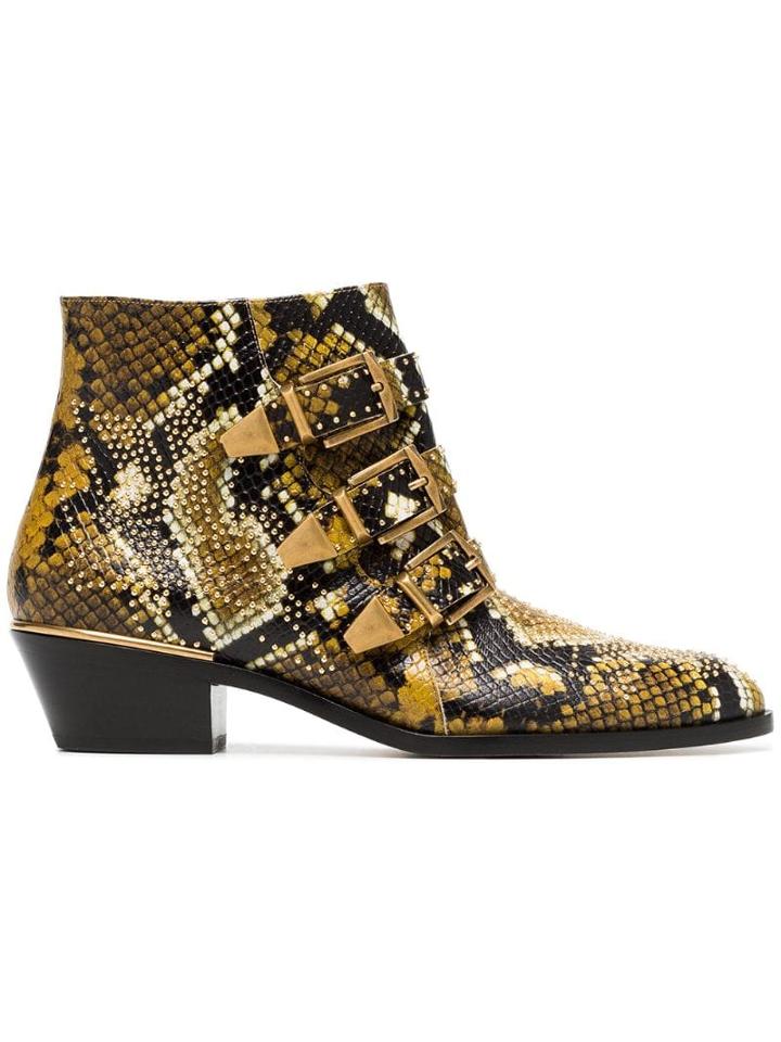 Chloé Yellow And Black Susanna 30 Python Print Leather Boots - 260