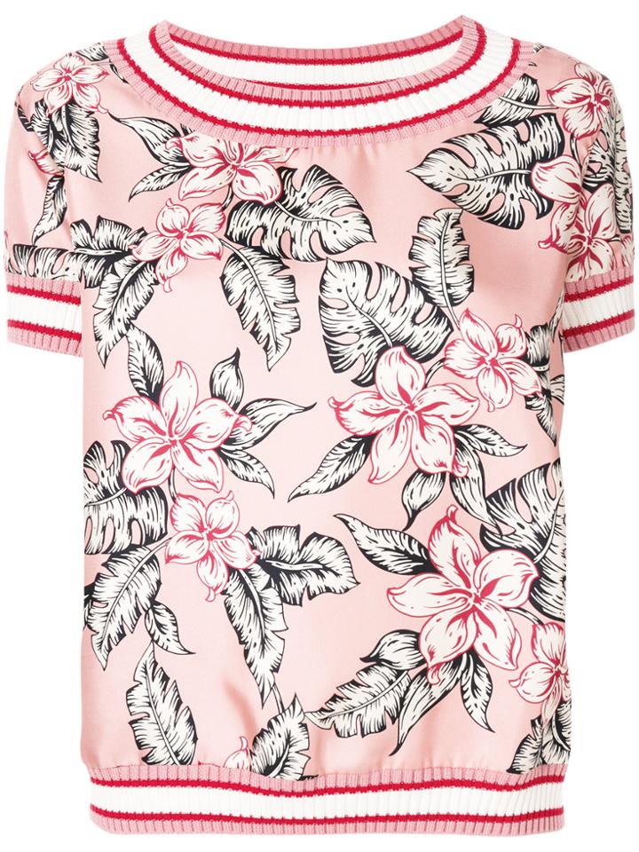Moncler Floral Contrast Trim Top - Pink & Purple