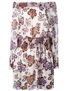 Tory Burch Floral Print Off-shoulders Dress, Women's, Size: 6, Nude/neutrals, Silk/polyester