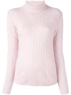 N.peal Cashmere Cable Roll Neck Pullover, Women's, Size: Large, Pink/purple, Cashmere