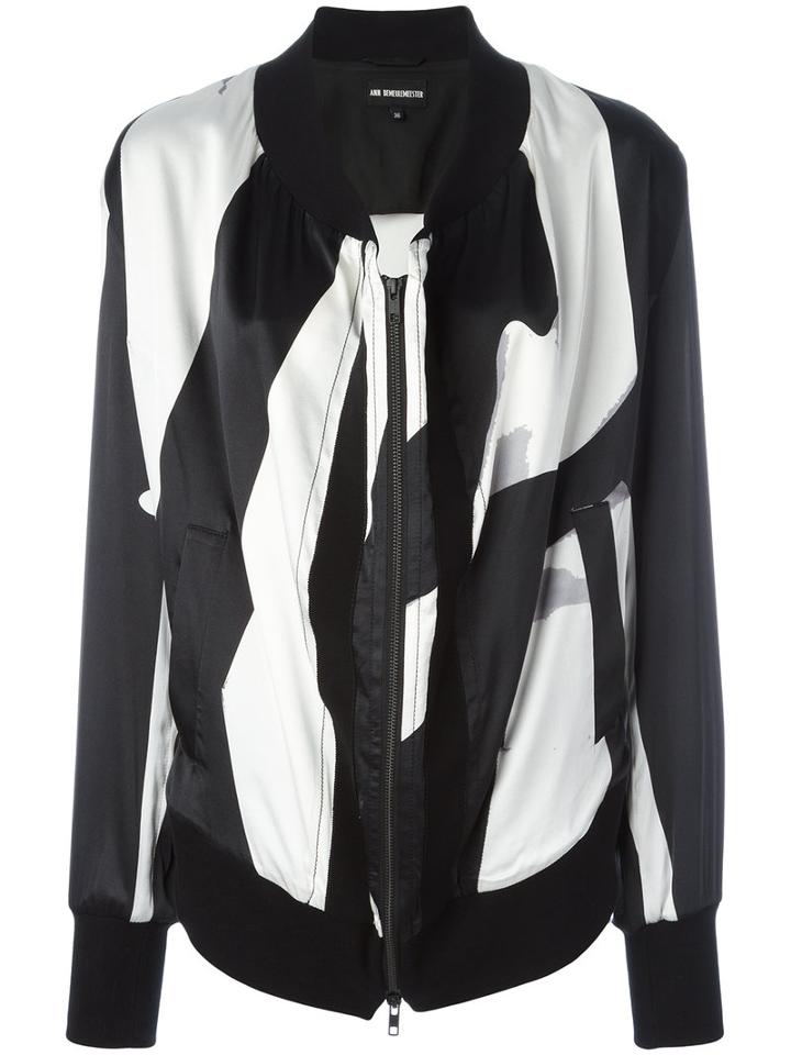 Ann Demeulemeester Striped Bomber Jacket, Women's, Size: 36, Black, Silk/spandex/elastane/cotton/rayon