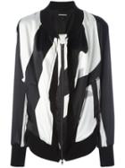 Ann Demeulemeester Striped Bomber Jacket, Women's, Size: 36, Black, Silk/spandex/elastane/cotton/rayon