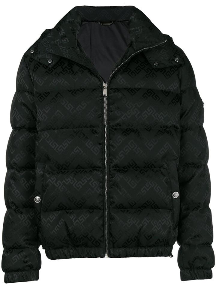 Versace Greek Key Print Puffer Jacket - Black