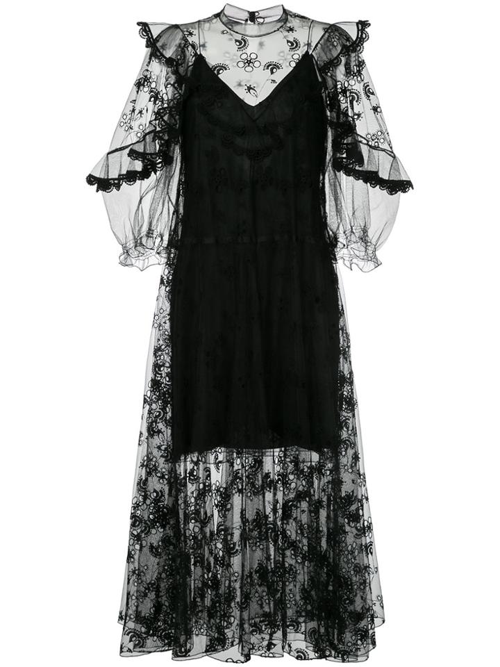 Chloé Embroidered Voile Peasant Dress - Black