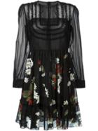 Red Valentino Printed Bottom Flared Dress, Women's, Size: 40, Black, Silk/spandex/elastane/cotton/polyester