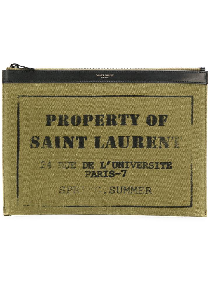 Saint Laurent Army Zipped Clutch - Green