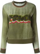 Fendi Logo Sweatshirt, Women's, Size: 40, Green, Silk/viscose/polyester/glass
