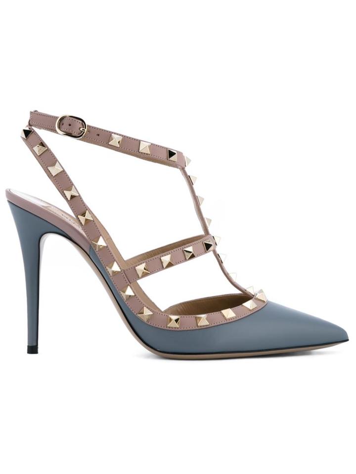 Valentino Leather Rockstud Sandals, Women's, Size: 37, Blue, Leather/metal