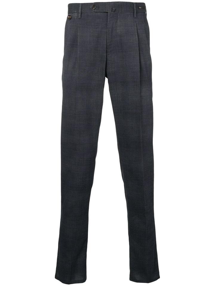 Pt01 Glen Plaid Tailored Trousers - Blue