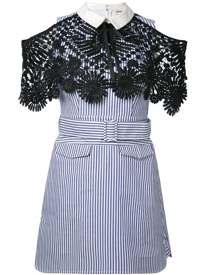Self-portrait - Layered Striped Mini Dress - Women - Cotton/polyester - 10, Blue, Cotton/polyester