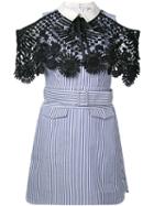 Self-portrait - Layered Striped Mini Dress - Women - Cotton/polyester - 10, Blue, Cotton/polyester