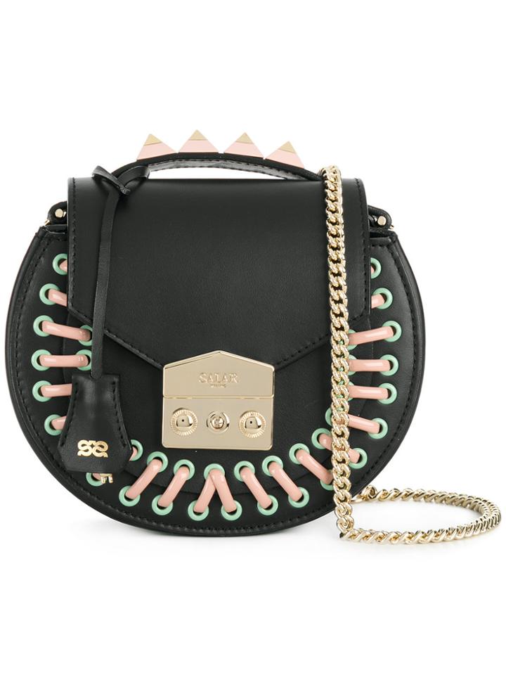 Salar Stud And Stitch Detailed Shoulder Bag - Black