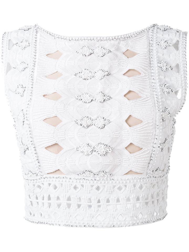 Alberta Ferretti - Embellished Cropped Tank - Women - Cotton - 40, White, Cotton