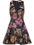 Alice+olivia Floral Brocade Flared Cocktail Dress, Women's, Size: 8, Black, Polyester/spandex/elastane/nylon