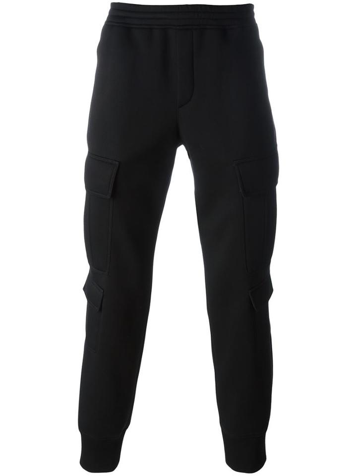 Neil Barrett Cropped Track Pants, Men's, Size: 50, Black, Viscose/cotton