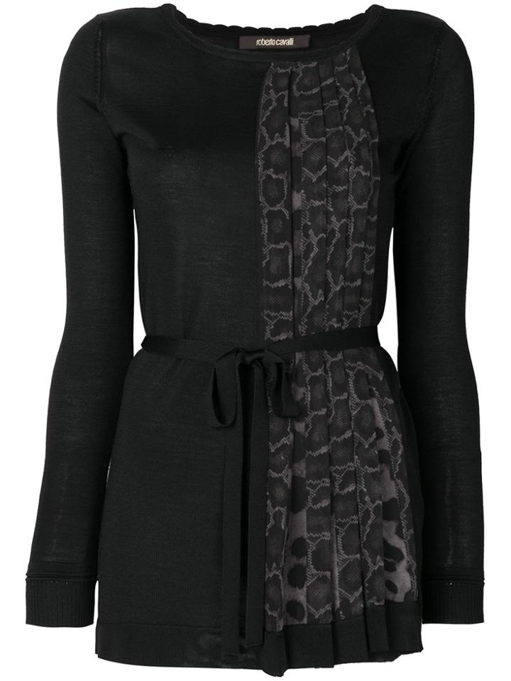 Roberto Cavalli Leopard Print Pleat Panelled Blouse - Black