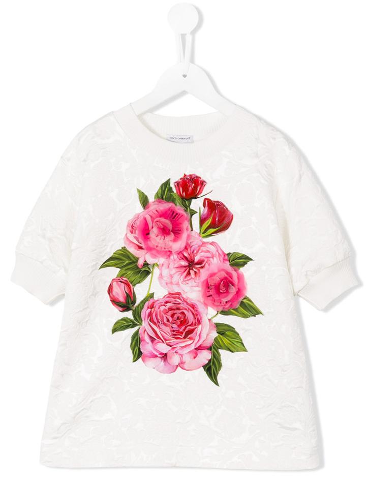 Dolce & Gabbana Kids Rose Jacquard Sweatshirt, Girl's, Size: 6 Yrs, White