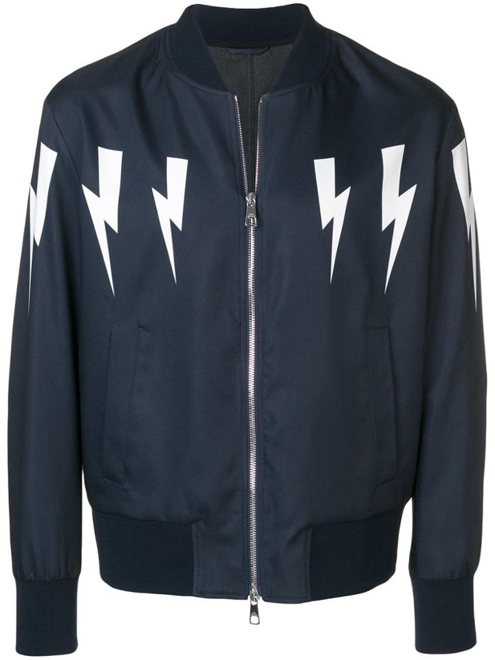 Neil Barrett Lightning Bolt Print Bomber Jacket - Blue