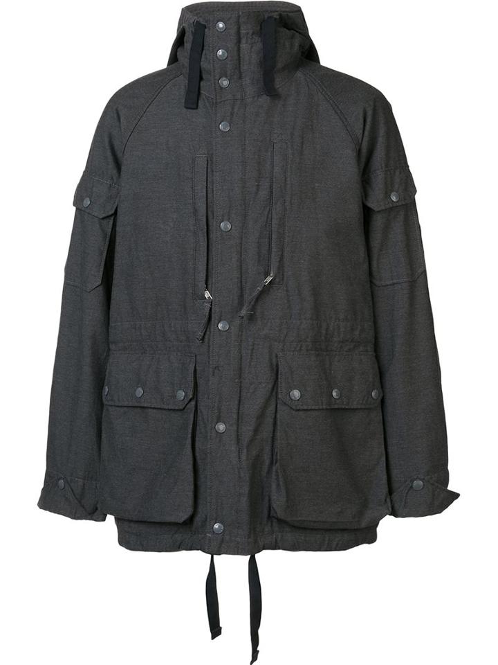 Engineered Garments Flap Pockets Hooded Coat, Men's, Size: Large, Grey, Cotton/polyester