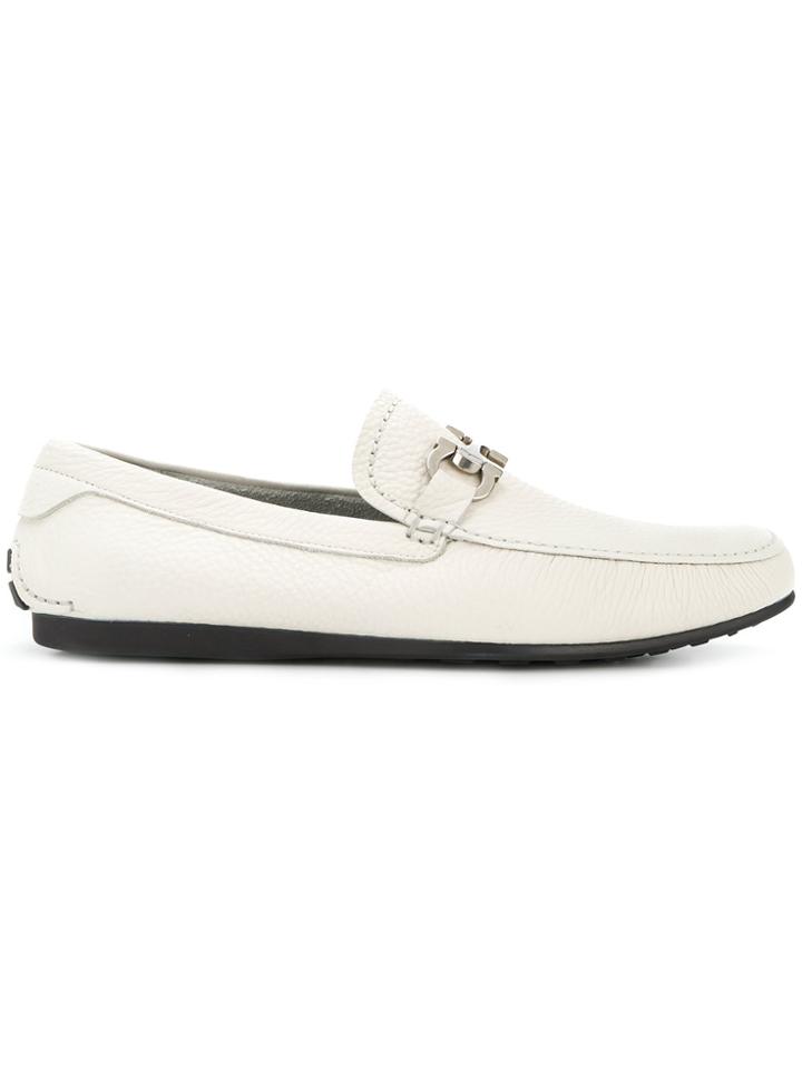 Salvatore Ferragamo Engraved Buckle Loafers - White