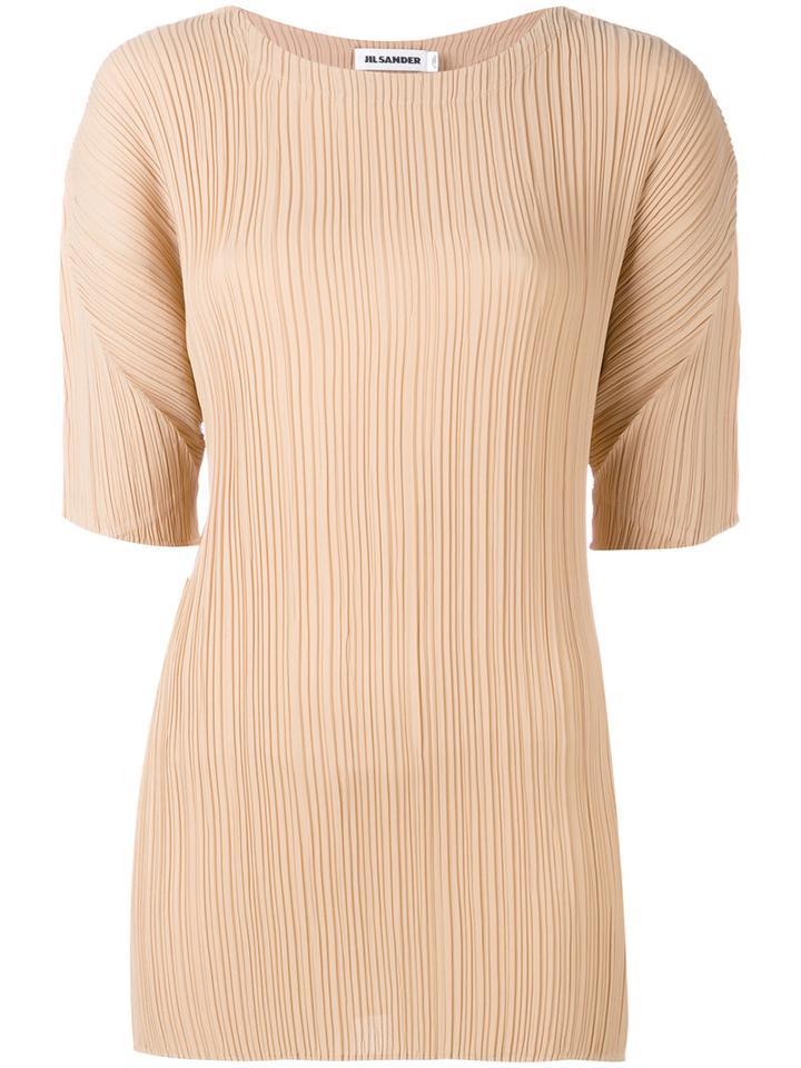 Jil Sander - Pleated T-shirt - Women - Polyester - 38, Nude/neutrals, Polyester