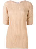 Jil Sander - Pleated T-shirt - Women - Polyester - 38, Nude/neutrals, Polyester