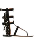 Valentino Garavani Rockstud Gladiator Sandals, Women's, Size: 36, Black, Suede/leather