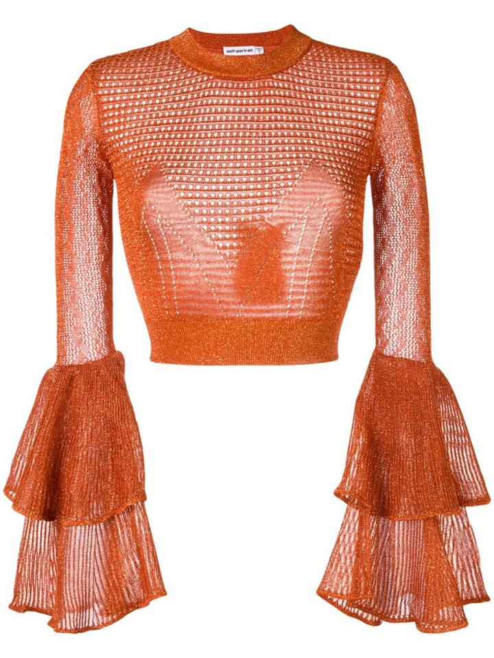 Self-portrait Cropped Lurex Jumper - Orange