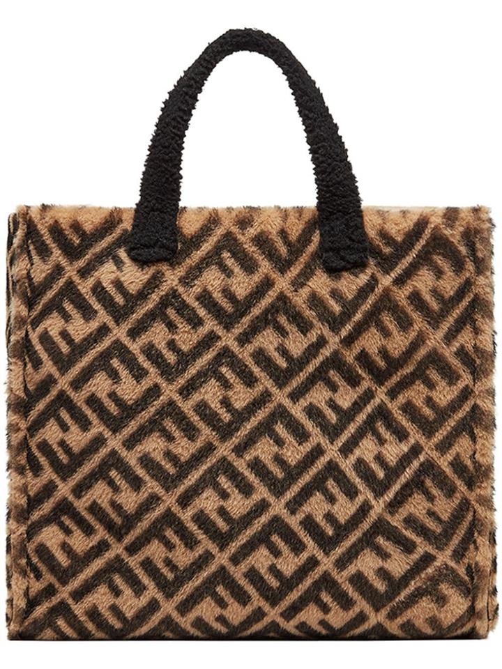Fendi Shearling Logo Tote Bag - Nude & Neutrals